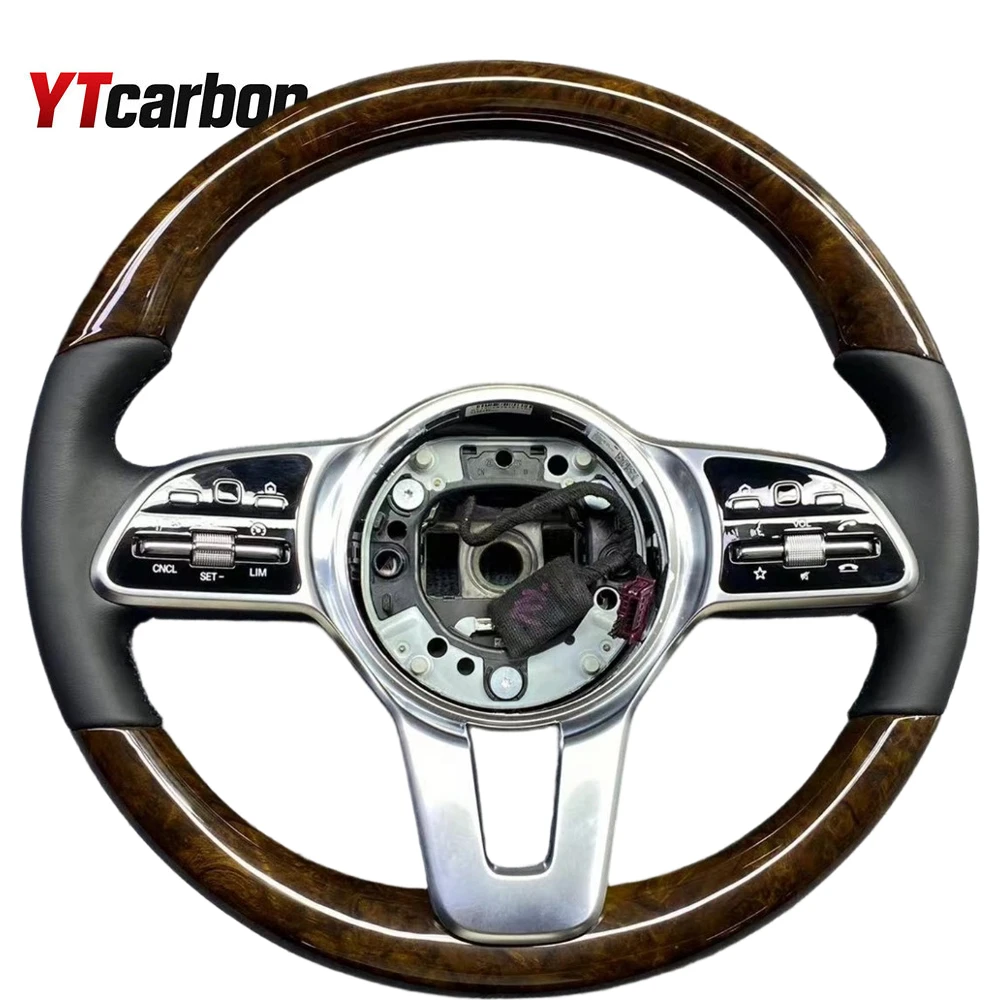 YTcarbon for AMG 809 GLE GLS GLK GLC GLB GL450 C200 C260 W205 W167 W213 S320 C63 Leather Wood Steering Wheel