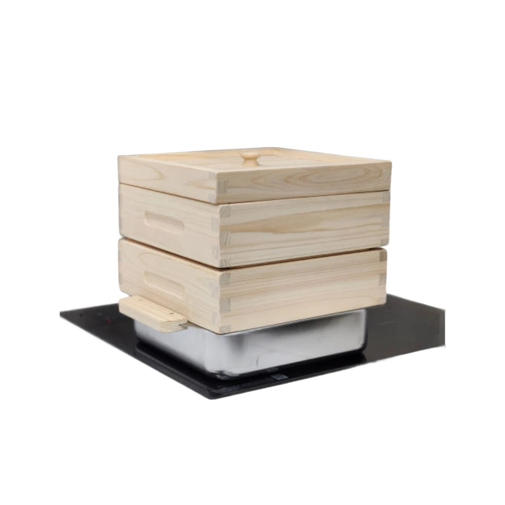 [kitchennkitchen] Cookware Hinoki Steamer 300*300*300mm Healthy Cooking Equipment Double-Layer Steamer