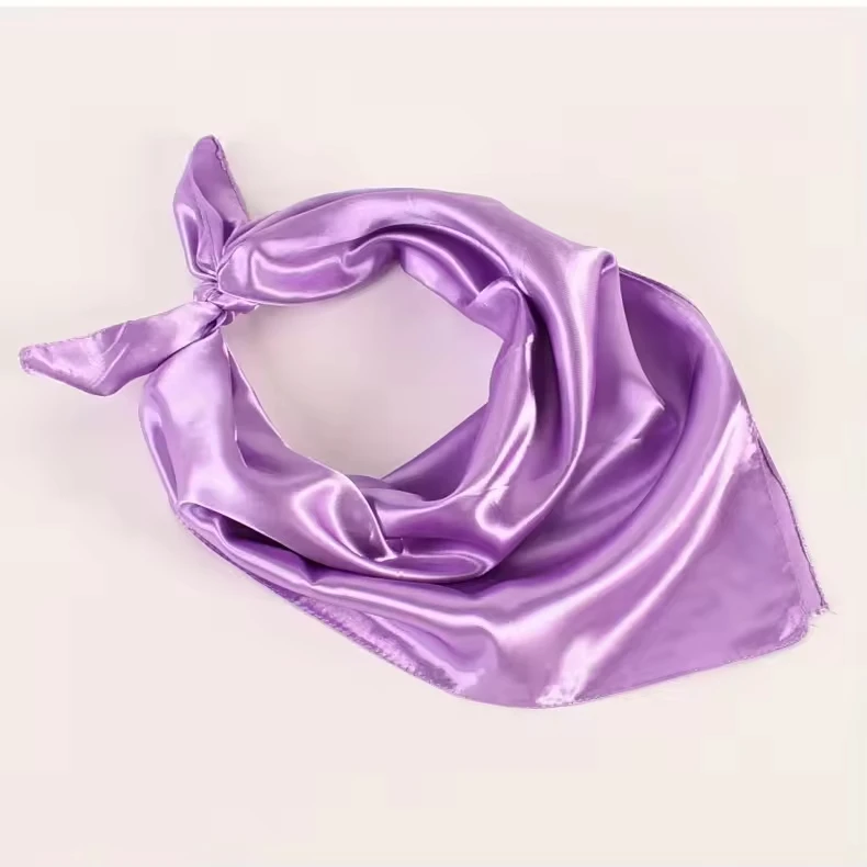 Wholesale Solid Color Summer Silk Satin Shawl Large Size 60*60 Twill Style Plain Color Women's Silk Square Scarf - Image 2