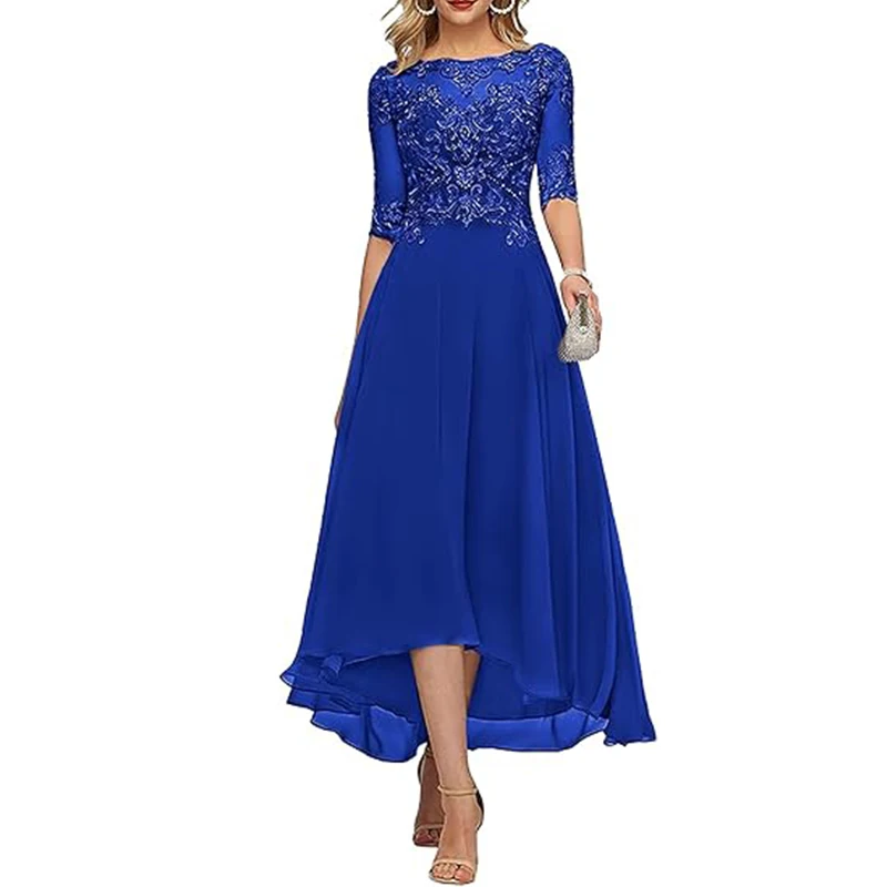 "Custom Logo" Bride's Mother's Dress Lace Applique Long Chiffon Dress Wedding Mother's Dress High-end Banquet Evening Dress