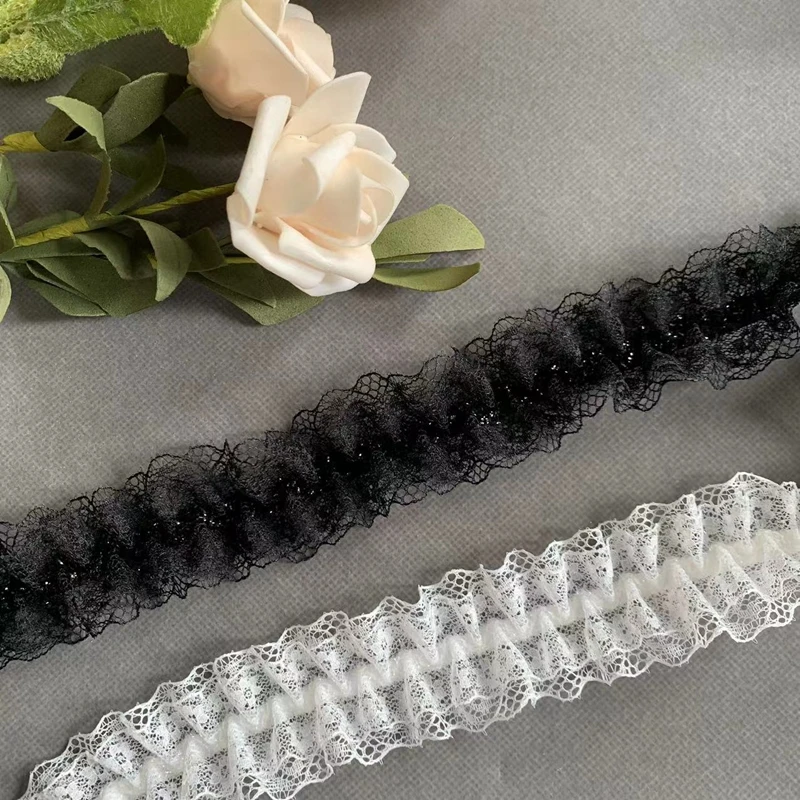 ZSY 4 cm Wide Double Layer Elastic Lace  for Clothing Ribbon Webbing Lace Trim Headbands for Sewing DIY Crafts