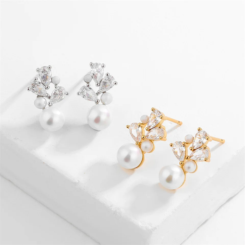 Zircon Pearl Earrings Fashion Temperament Bridal Accessories Sweet Light Luxury Ear Jewelry Wholesale