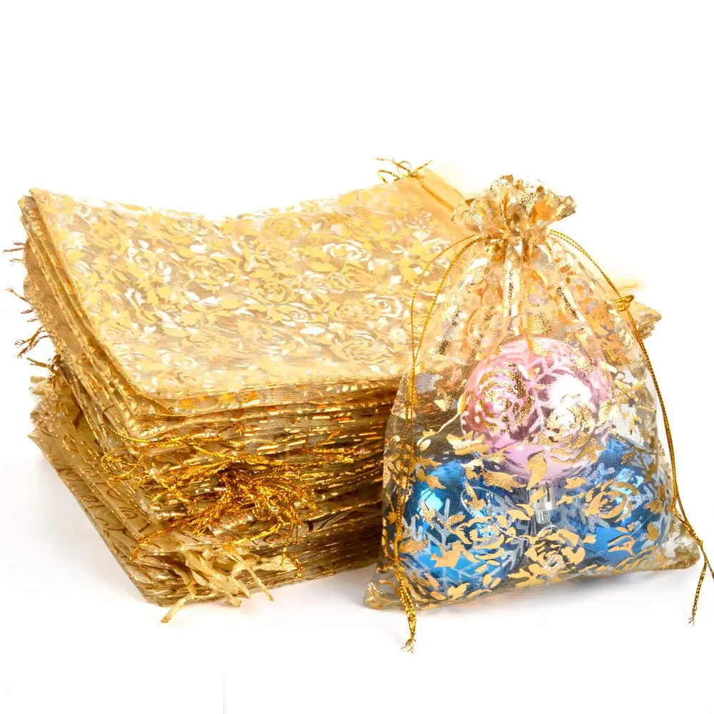 Wholesale Solid Color Organza Mesh Drawstring Gift Bags Yarn Bag Jewelry Packaging Materials High Quality