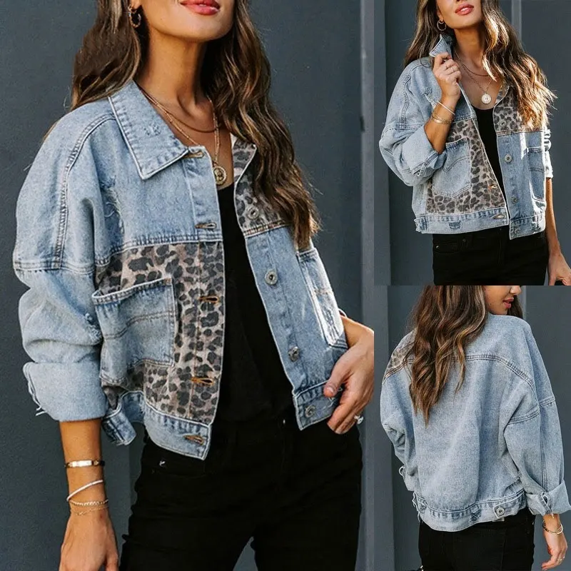 Women Vintage Long Sleeves Button Down Fitted Denim Jean Outwear Jackets