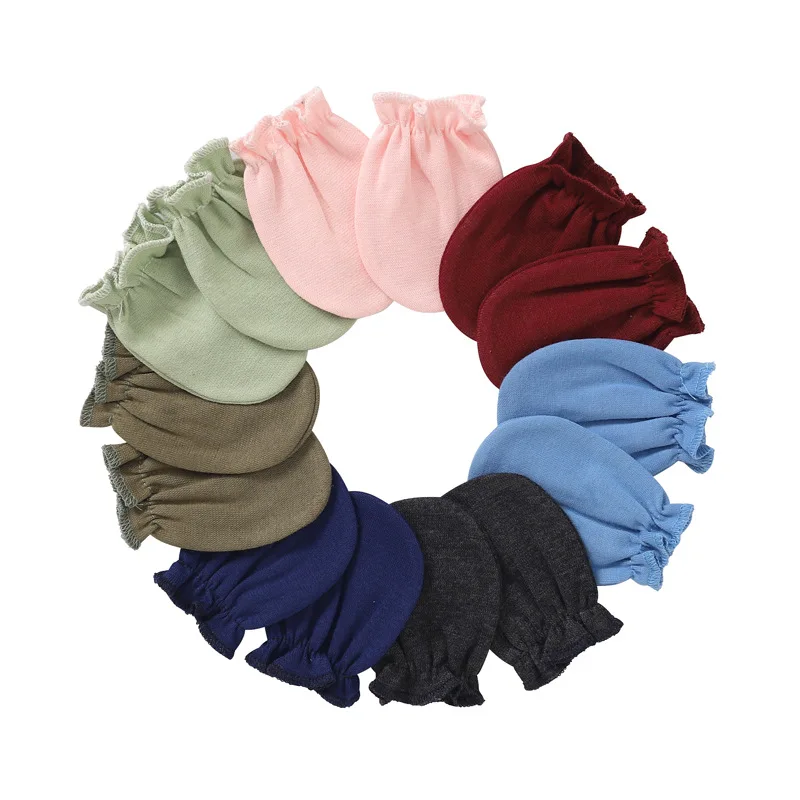 Wholesale Solid Color Baby Mittens Winter Scratch-Resistant Cotton Baby Hand Gloves for Newborns Plain Design for Children