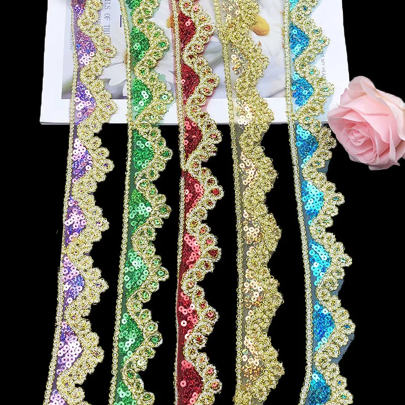 ZSY 4cm Sequin Lace Trim Gold Silver Sequins for Clothing Accessories 100% Polyester Sustainable Crown Design
