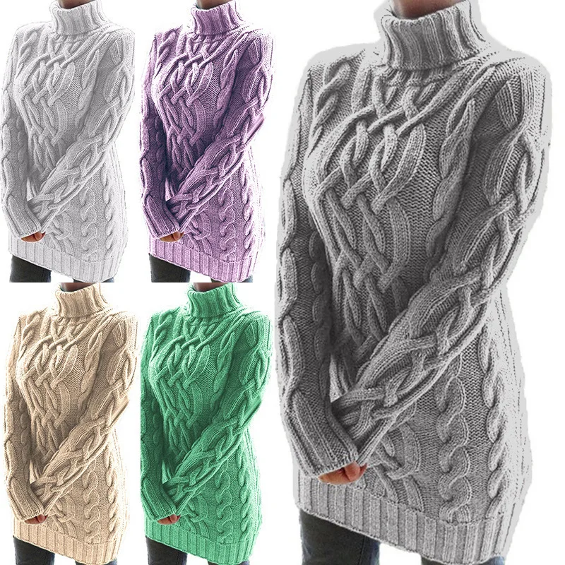 Women's Vintage Elegant Cable Knit Sweater Dress Autumn Winter Crew Neck Mini Dresses Long Sleeve Slim Fit Breathable Polyester