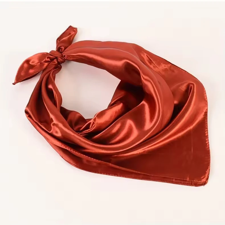 Wholesale Solid Color Summer Silk Satin Shawl Large Size 60*60 Twill Style Plain Color Women's Silk Square Scarf - Image 5