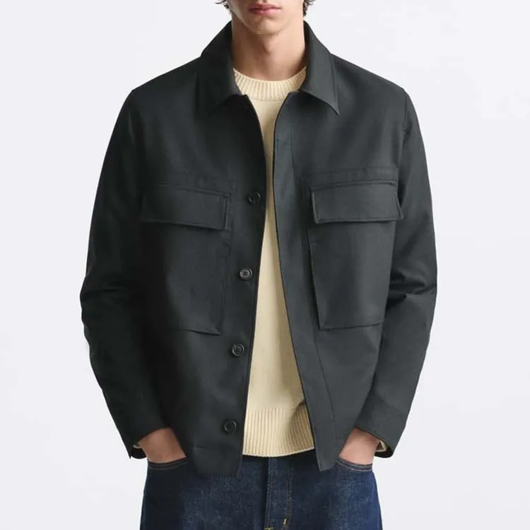 YUCHEN Hot Sale Custom Slim Fit Button Shacket Lightweight Pockets Men's Jacket