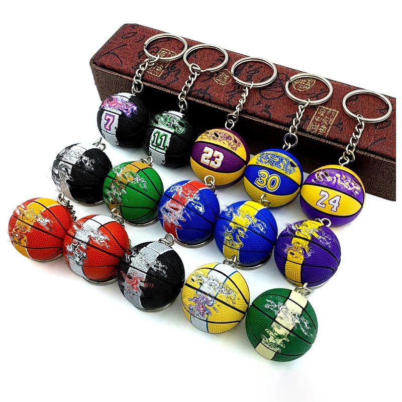 ZY3853C Creativity 3D Basketball Theme Keychain Ring Wholesale PVC Rubber Key Chain Ball Gift for Fans