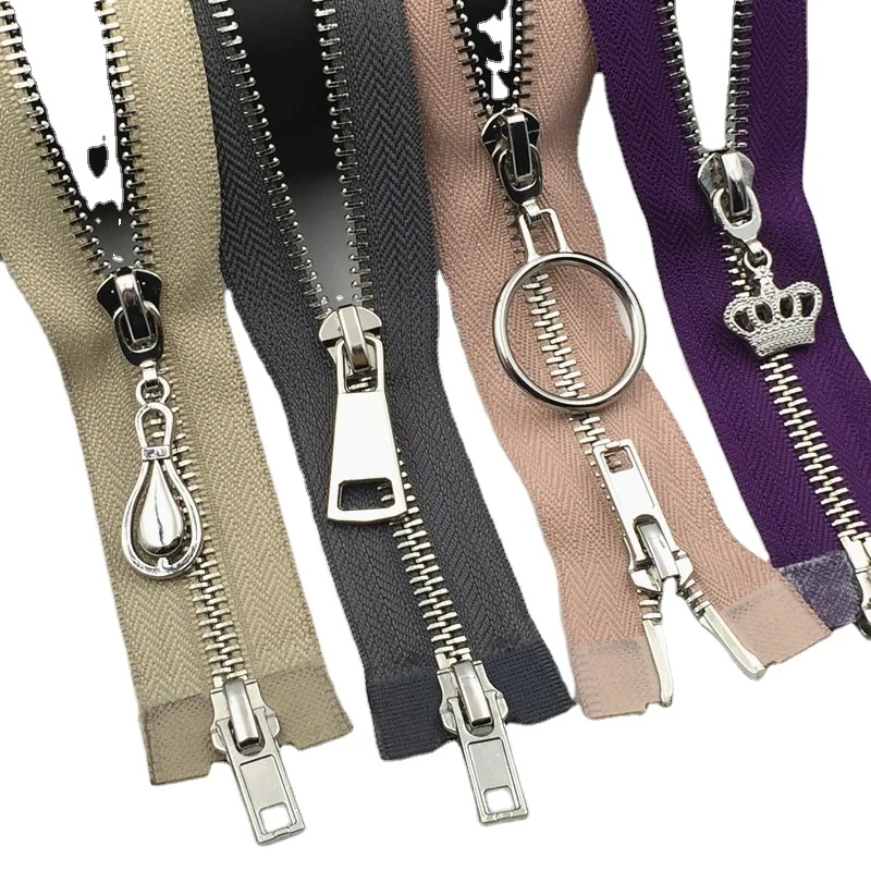 Zipper Manufacturer Direct Sale 3# 4# 5# Open-end Custom Handbag Clothing Multiple Shape Zipper Slider Metal Zipper