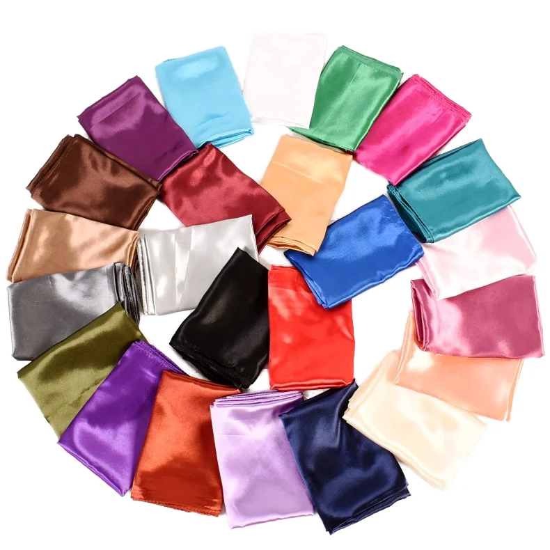 Wholesale Solid Color Summer Silk Satin Shawl Large Size 60*60 Twill Style Plain Color Women's Silk Square Scarf