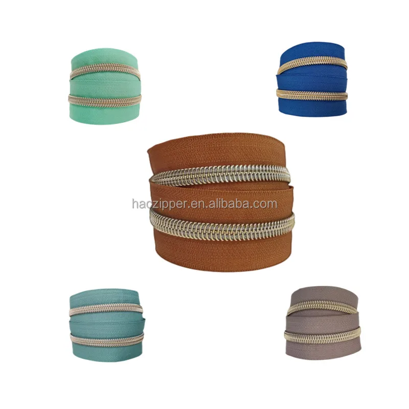 #5  Light Gold  Nylon Zipper  Long Chain Roll Zippers Manufacturer