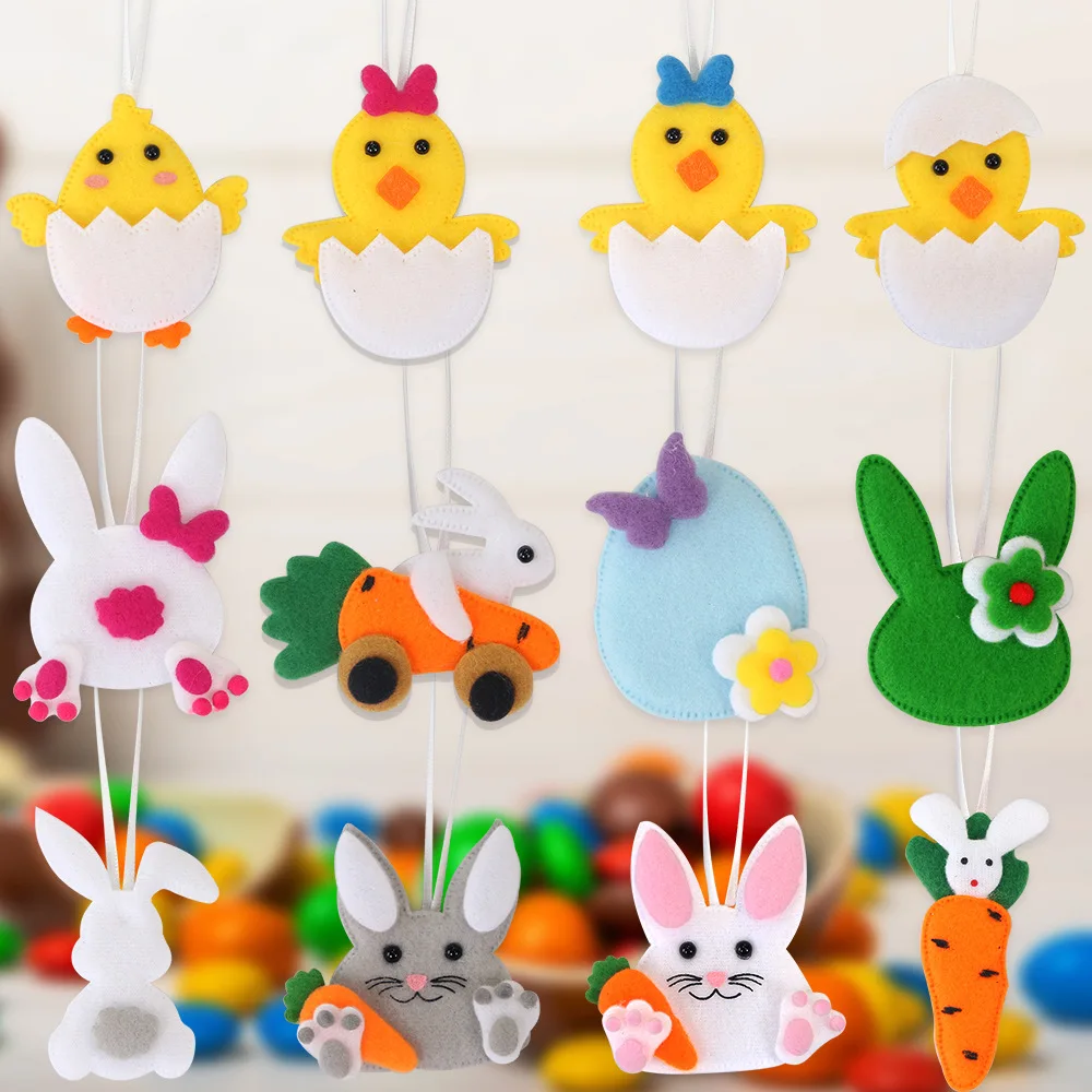 Wholesale New Easter Rabbit Eggshell Chicken Pendant Round Fabric Party Hanging Decorations for Easter Holiday Supplies