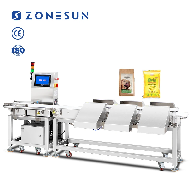 ZONESUN ZS-CWFD Automatic High Accuracy 6 Heads Conveyor Belt Online Scale Weighing Rejector Checkweigher Sorting Machine