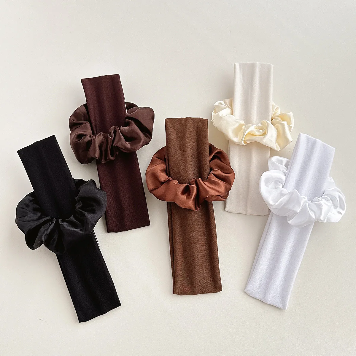 Wholesale Solid Color Satin Scrunchies Fabric Headband Set Elastic Hairbands Accessories Running Yoga Sports Headbands for Women