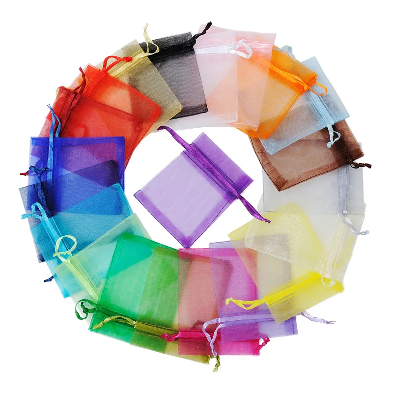 Wholesale Solid Eco Fabric Mesh Organza Pouch Bag Cosmetics Jewelry Candy Craft Gift Packaging Storage Textile Polyester