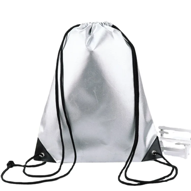 Wholesale Silver Waterproof Polyester Drawstring Backpack Fashion Style Carry String Backpack